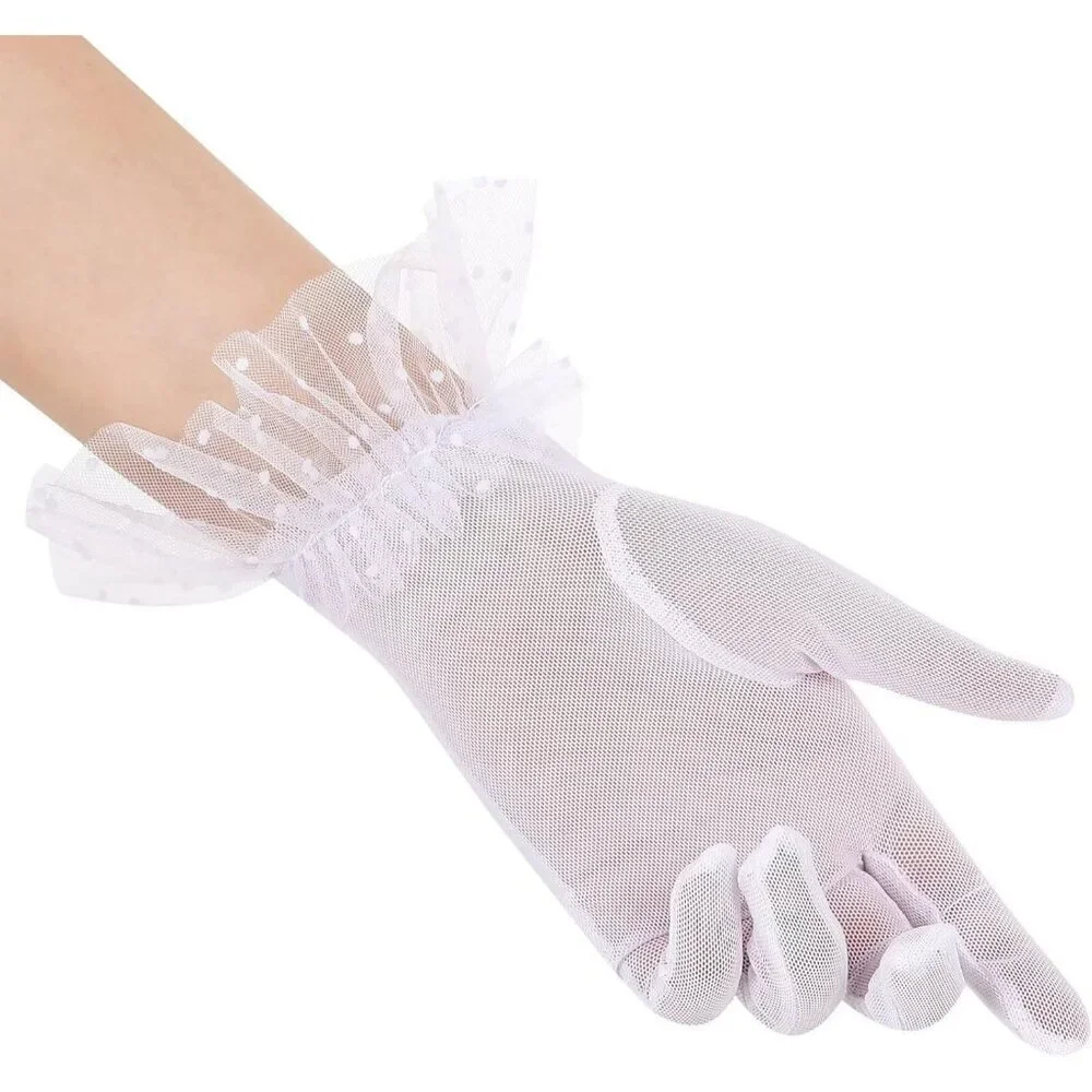 Women's Short Lace White Sheer Mesh Tea Party Prom Gloves Banquet Costume